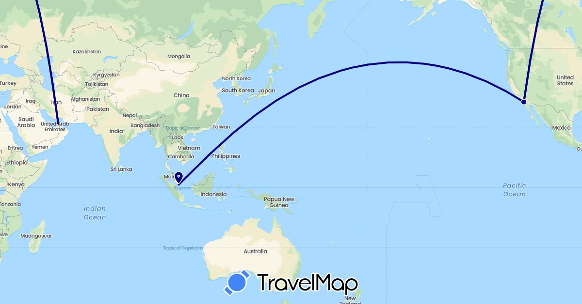 TravelMap itinerary: driving in United Arab Emirates, Singapore, United States (Asia, North America)